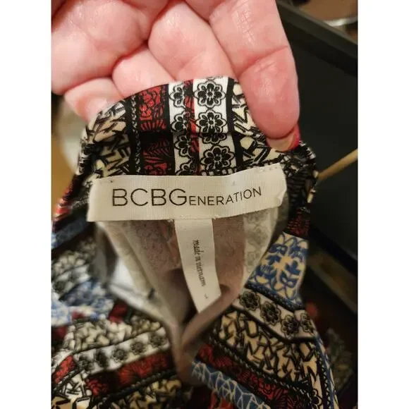 BCB Generation Dress Womens L Striped mock neck boho shift funky fun festival - Picture 10 of 11